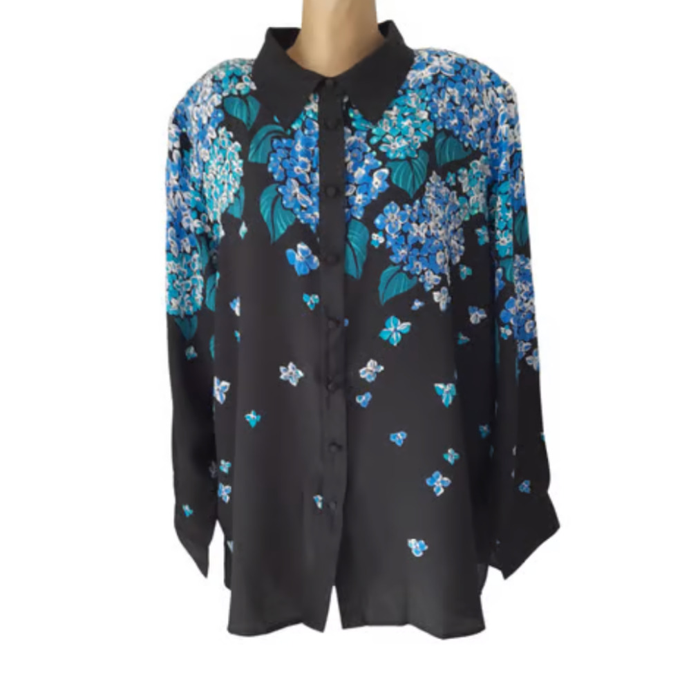 Bob Mackie Wearable Art Silk Blouse Hydrangea Beaded Vintage Style Size Small